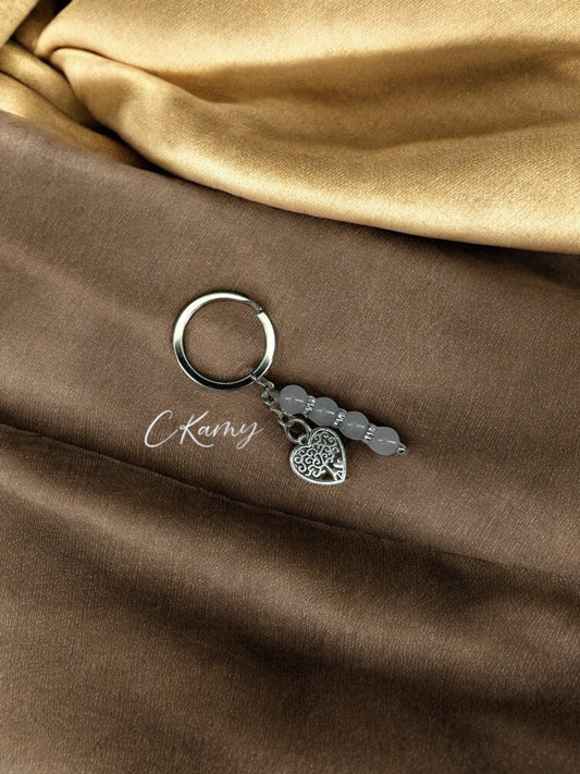 Porte clé personnalisé arbre de vie coeur gris