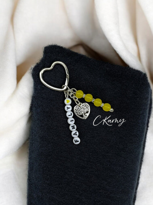 Porte clé personnalisé arbre de vie coeur jaune