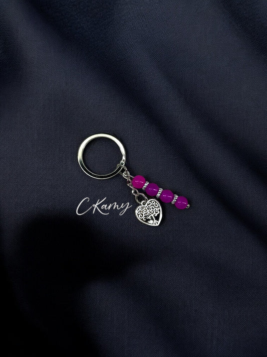 Porte clé personnalisé arbre de vie coeur rose flash