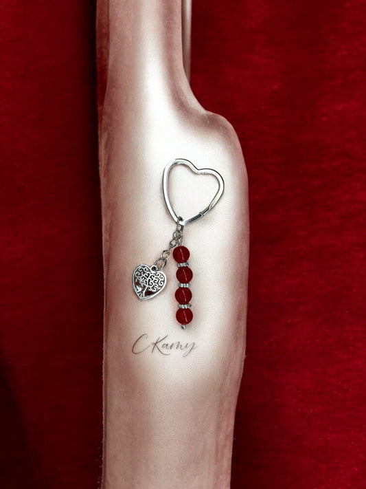 Porte clé personnalisé arbre de vie coeur rouge