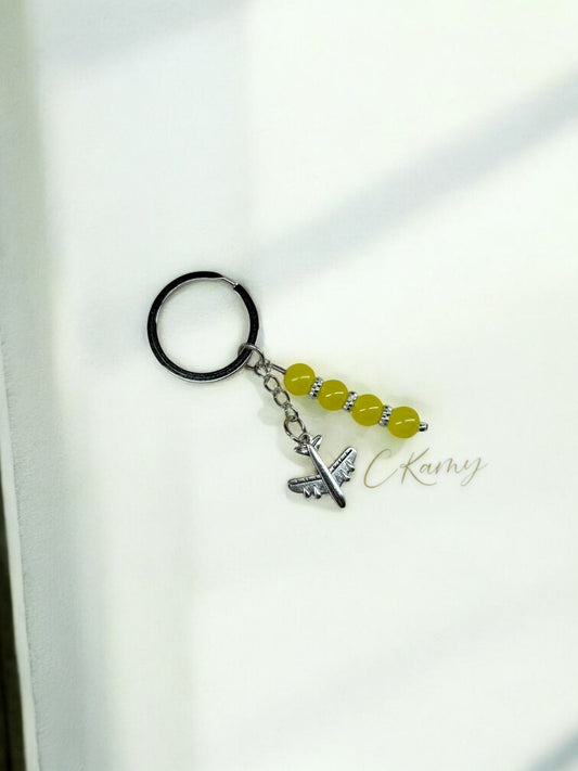 Porte clé personnalisé avion jaune anneau rond