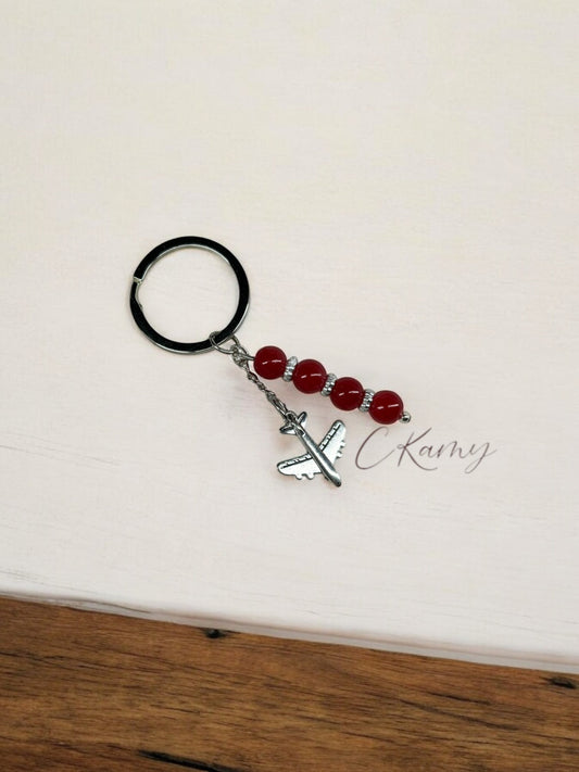 Porte clé personnalisé avion rouge anneau rond