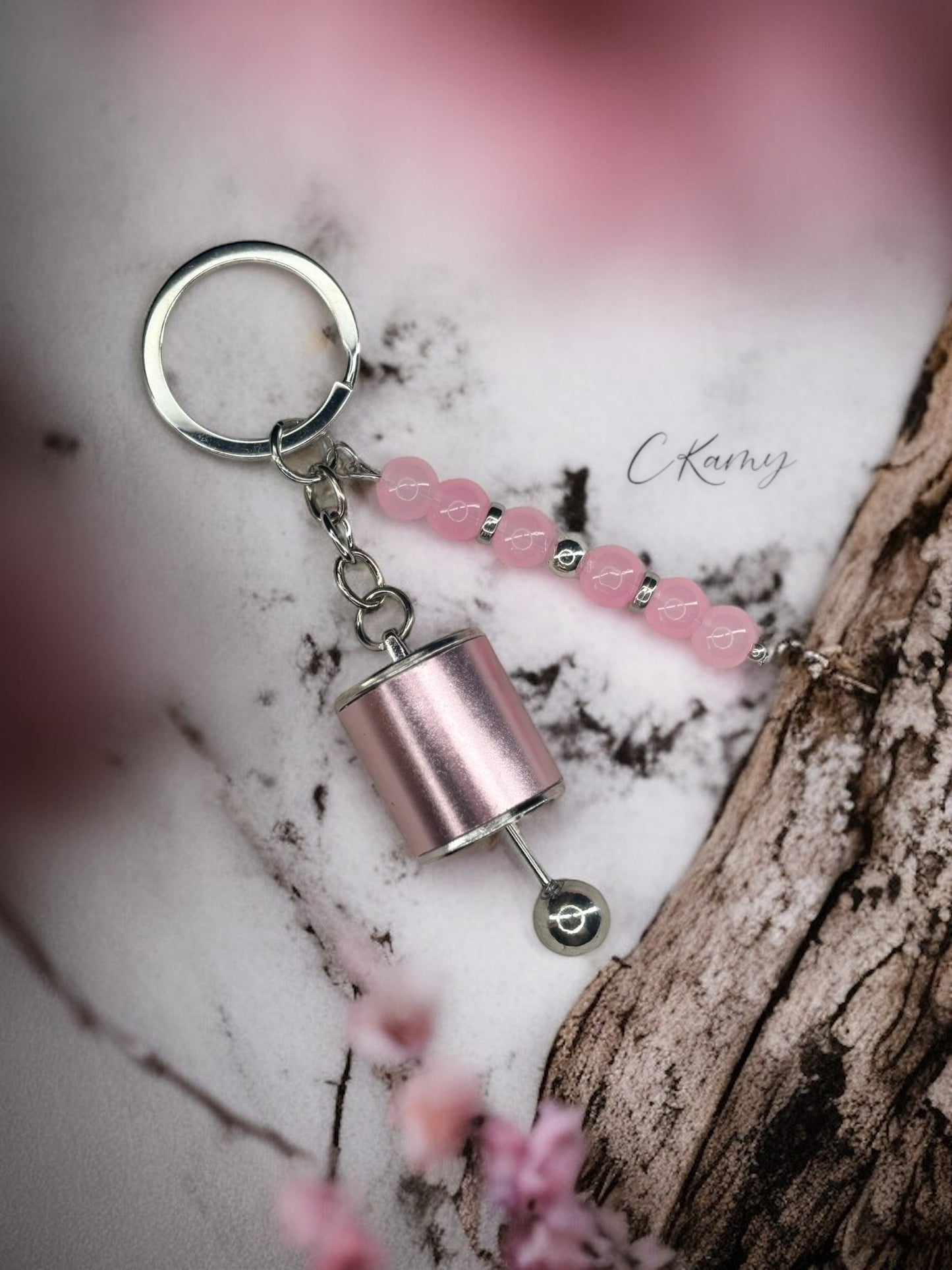 Porte clé personnalisé boîte de vitesse rose