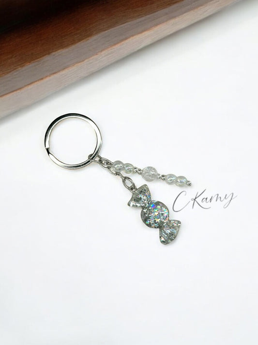 Porte clé personnalisé bonbon argent anneau rond