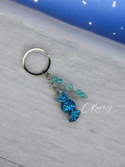 Porte clé personnalisé bonbon bleu anneau rond
