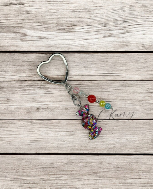 Porte clé personnalisé bonbon multicolore anneau coeur