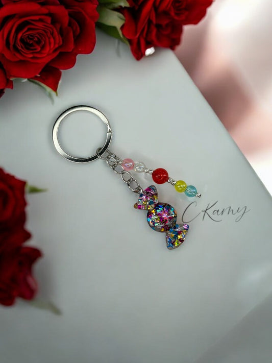 Porte clé personnalisé bonbon multicolore anneau rond