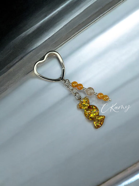 Porte clé personnalisé bonbon orange anneau coeur