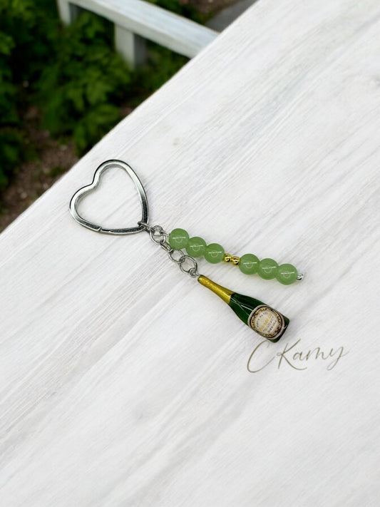 Porte clé personnalisé bouteille prosecco anneau coeur