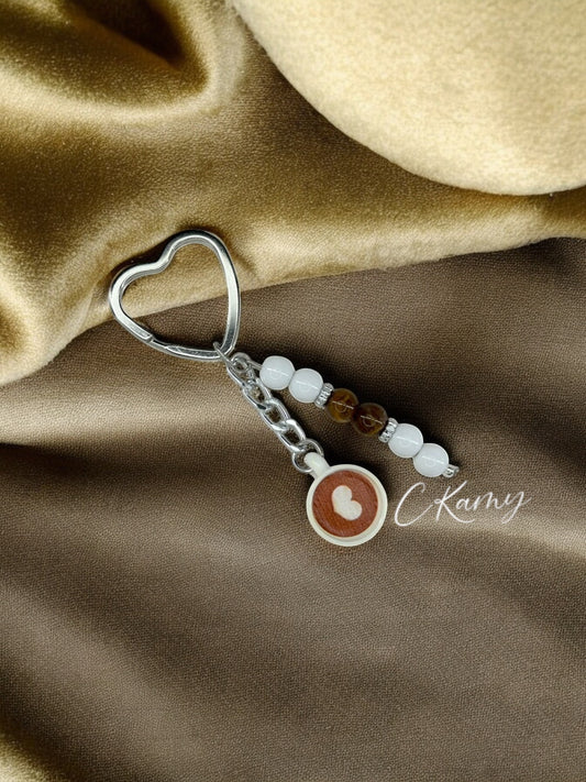 Porte clé personnalisé café coeur anneau coeur