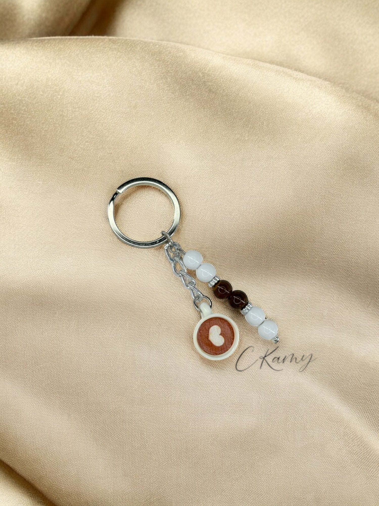 Porte clé personnalisé café coeur anneau rond