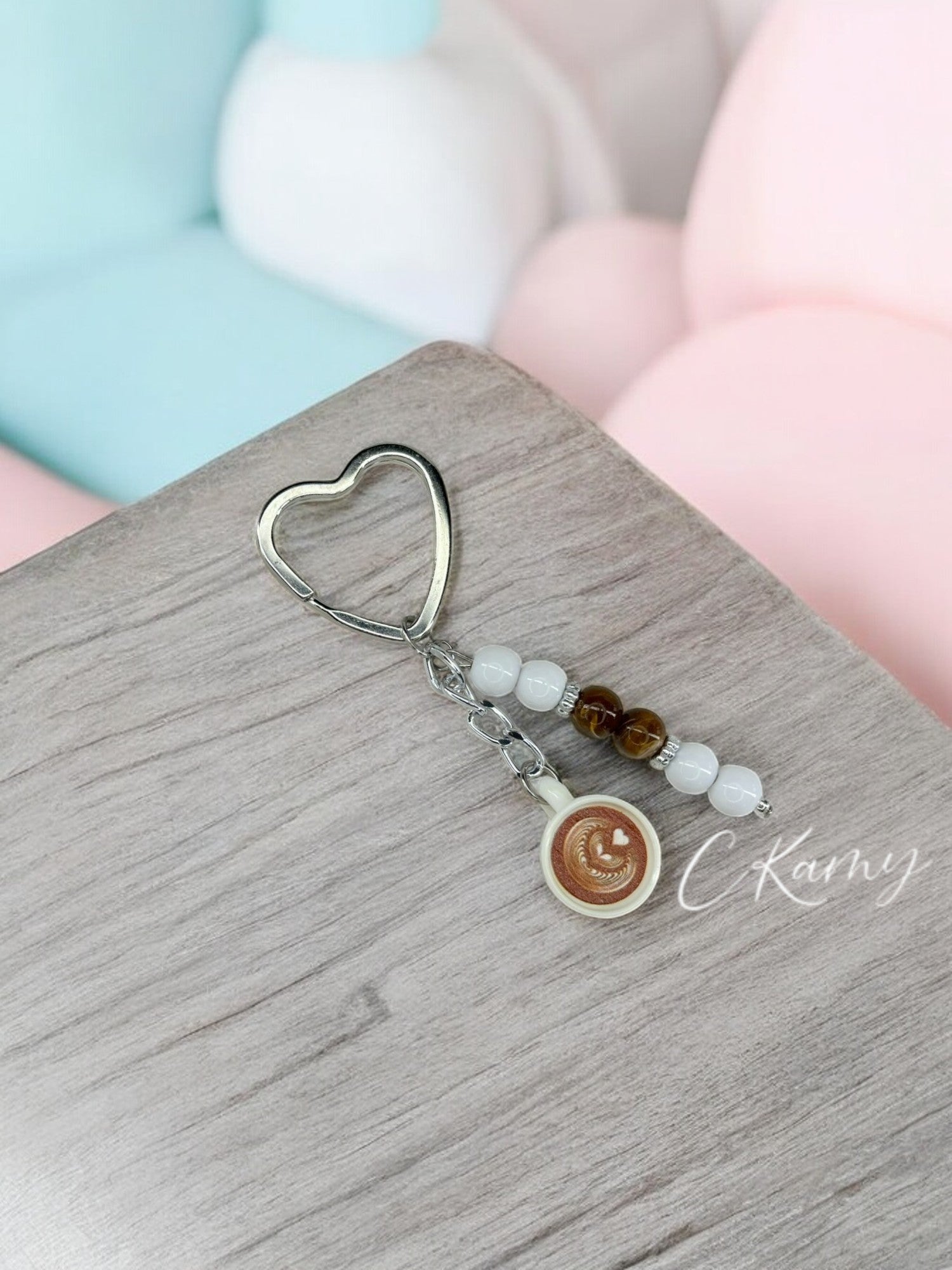 Porte clé personnalisé café détails coeur anneau coeur