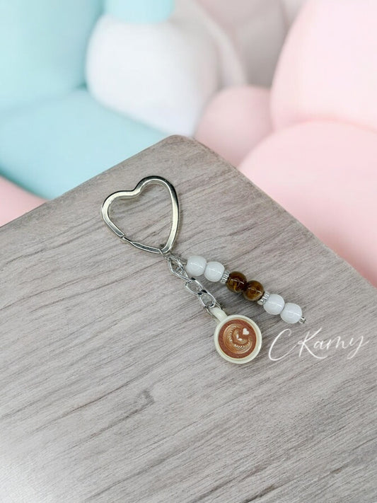 Porte clé personnalisé café détails coeur anneau coeur