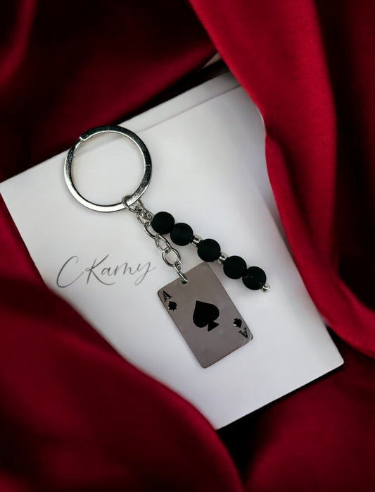 Porte clé personnalisé carte pique noir
