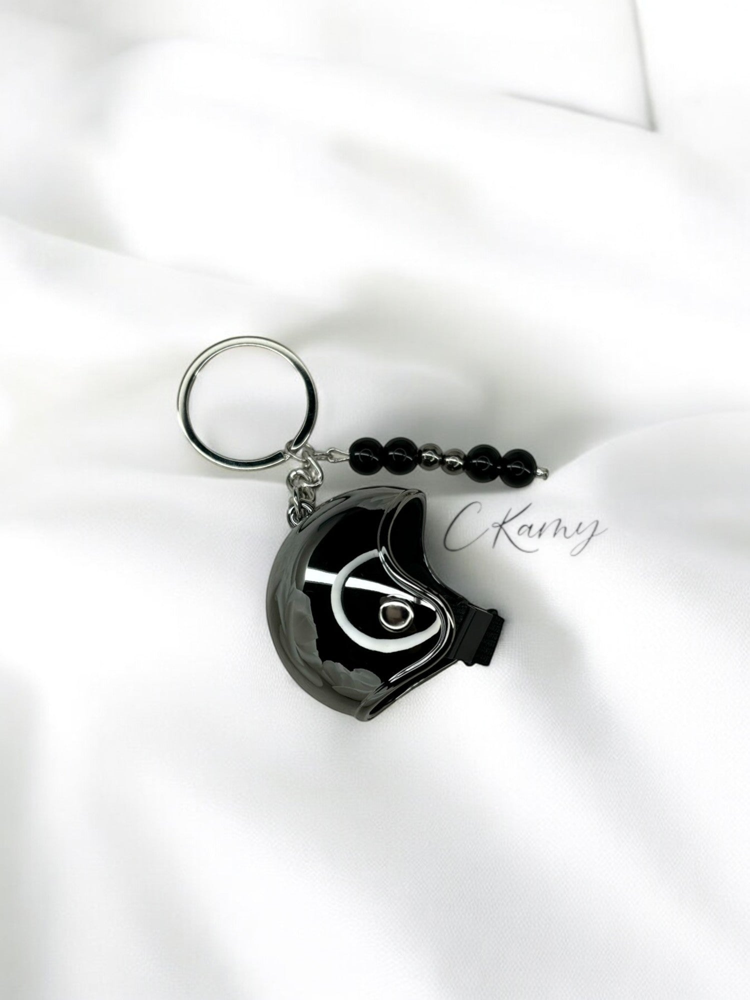 Porte clé personnalisé casque moto noir
