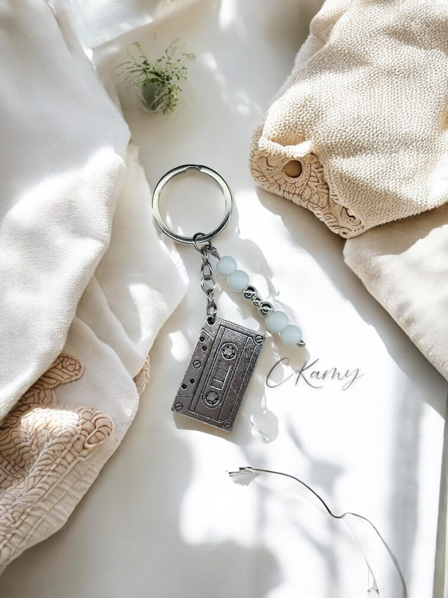 Porte clé personnalisé cassette blanc