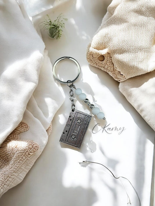 Porte clé personnalisé cassette blanc