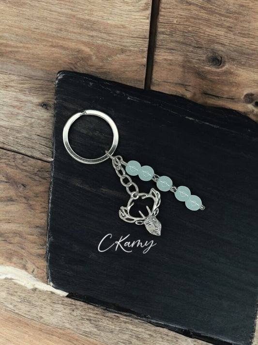 Porte clé personnalisé cerf bleu anneau rond