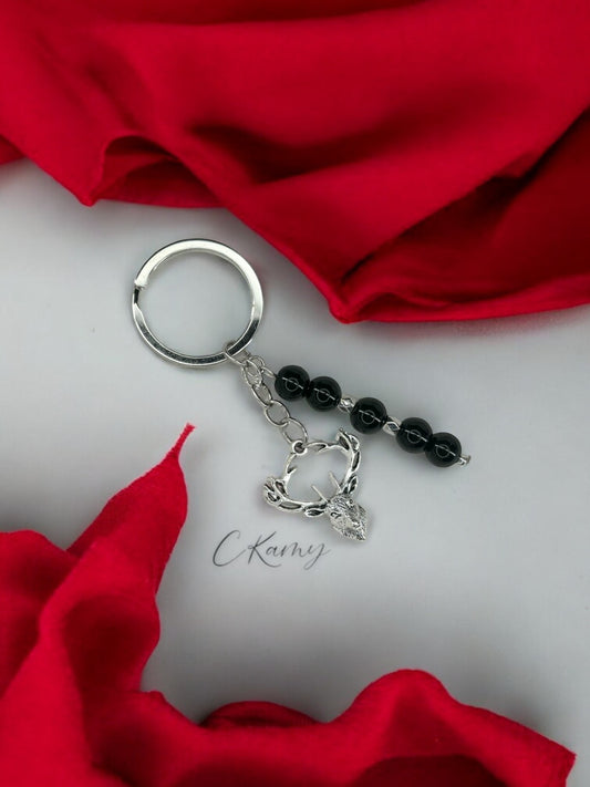 Porte clé personnalisé cerf noir anneau rond