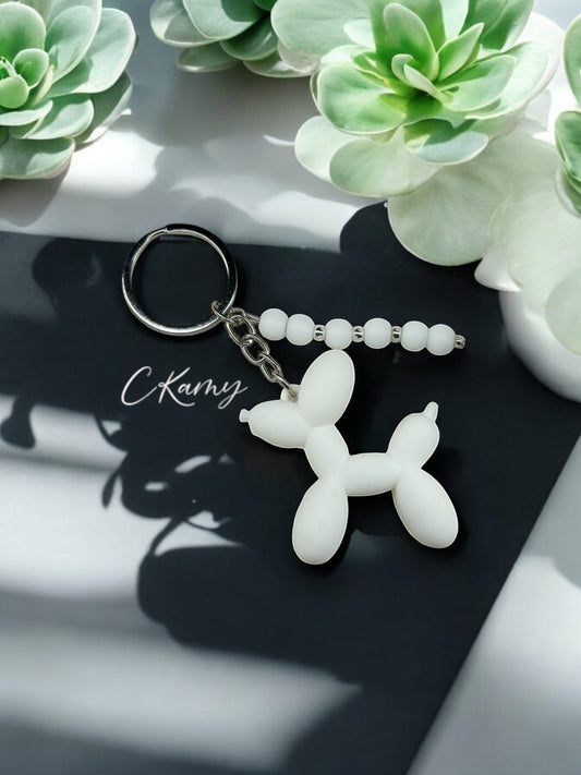Porte clé personnalisé chien ballon blanc