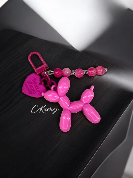 Porte clé personnalisé chien ballon rose métallisé