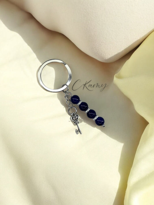 Porte clé personnalisé clé ancienne bleu foncé