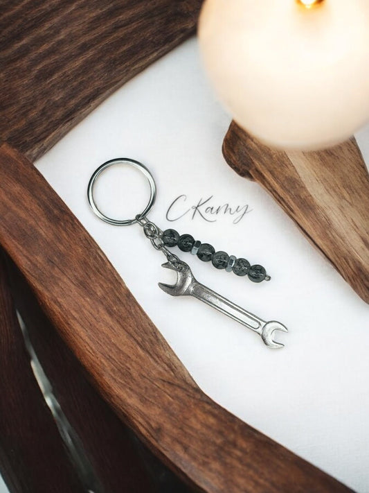 Porte clé personnalisé clé plate gris