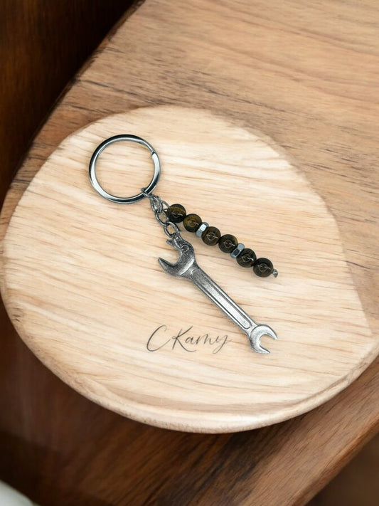 Porte clé personnalisé clé plate marron