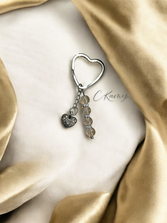 Porte clé personnalisé coeur ancien beige