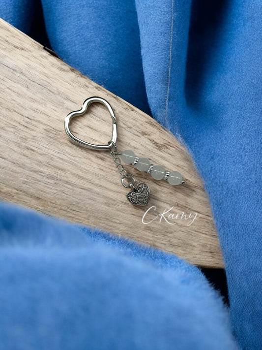 Porte clé personnalisé coeur ancien blanc grisé