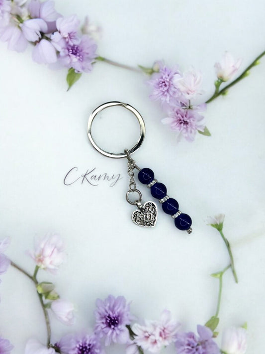 Porte clé personnalisé coeur ancien bleu foncé