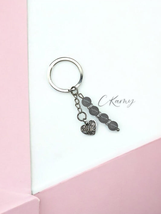 Porte clé personnalisé coeur ancien gris