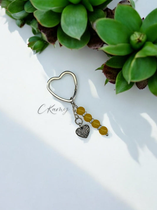 Porte clé personnalisé coeur ancien jaune orangé