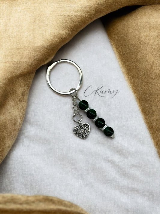 Porte clé personnalisé coeur ancien vert foncé