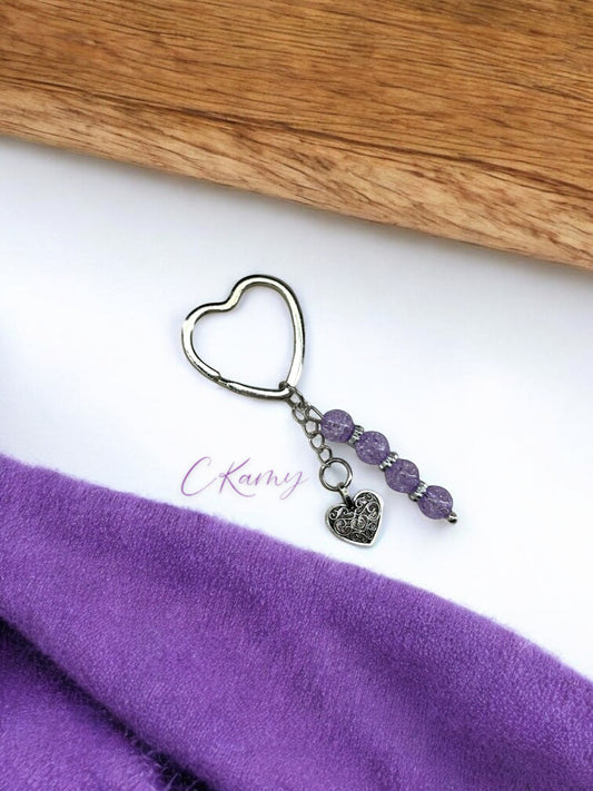 Porte clé personnalisé coeur ancien violet