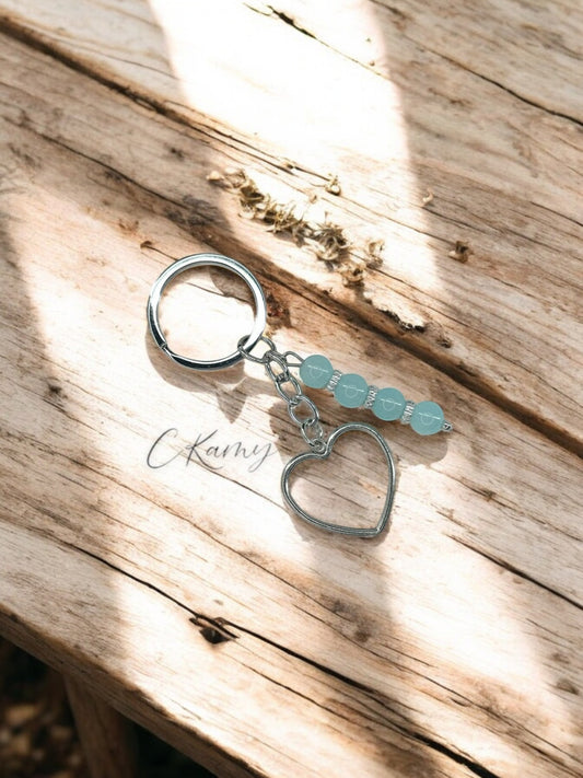 Porte clé personnalisé coeur argent bleu
