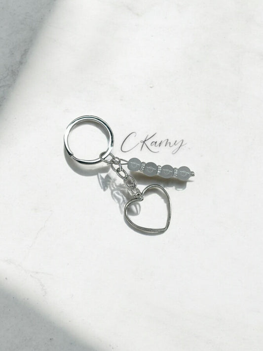 Porte clé personnalisé coeur argent gris