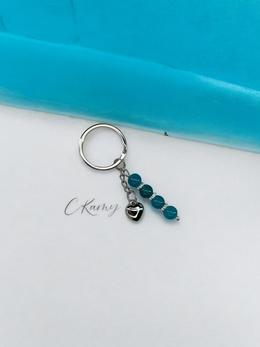 Porte clé personnalisé coeur bombé bleu turquoise