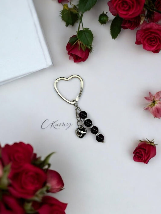 Porte clé personnalisé coeur bombé prune
