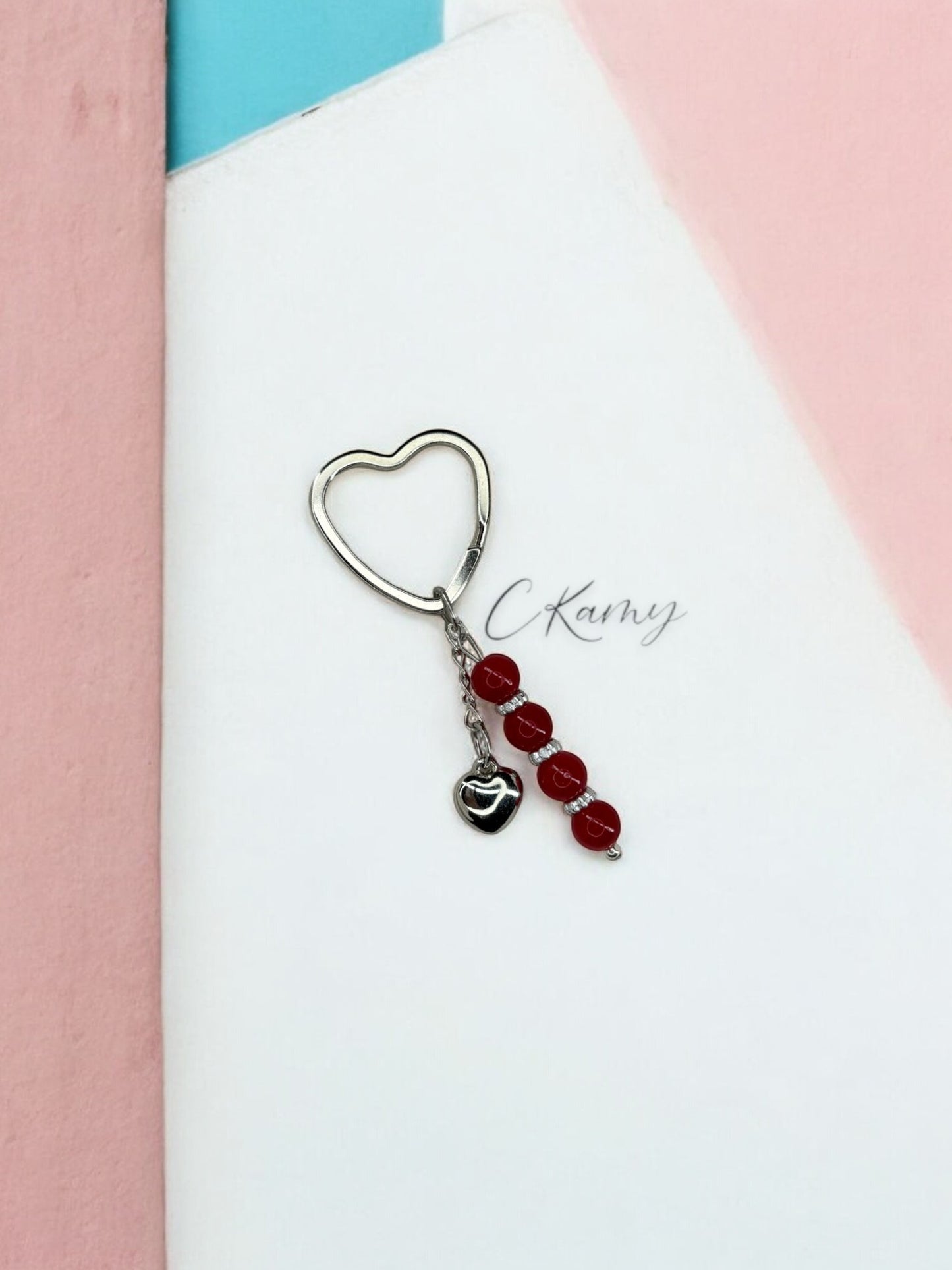 Porte clé personnalisé coeur bombé rouge