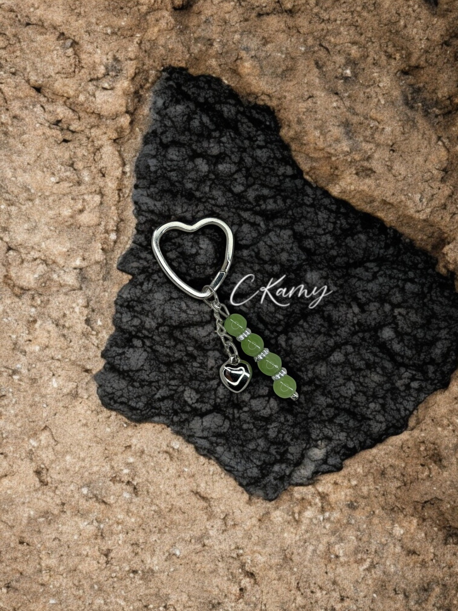 Porte clé personnalisé coeur bombé vert