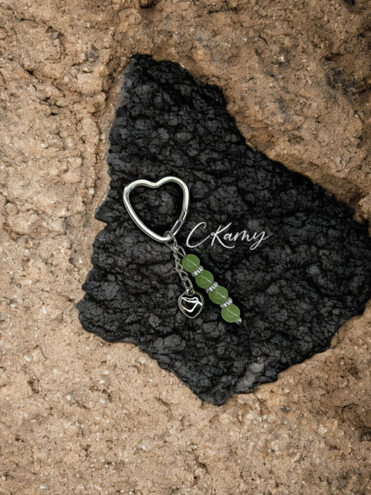 Porte clé personnalisé coeur bombé vert