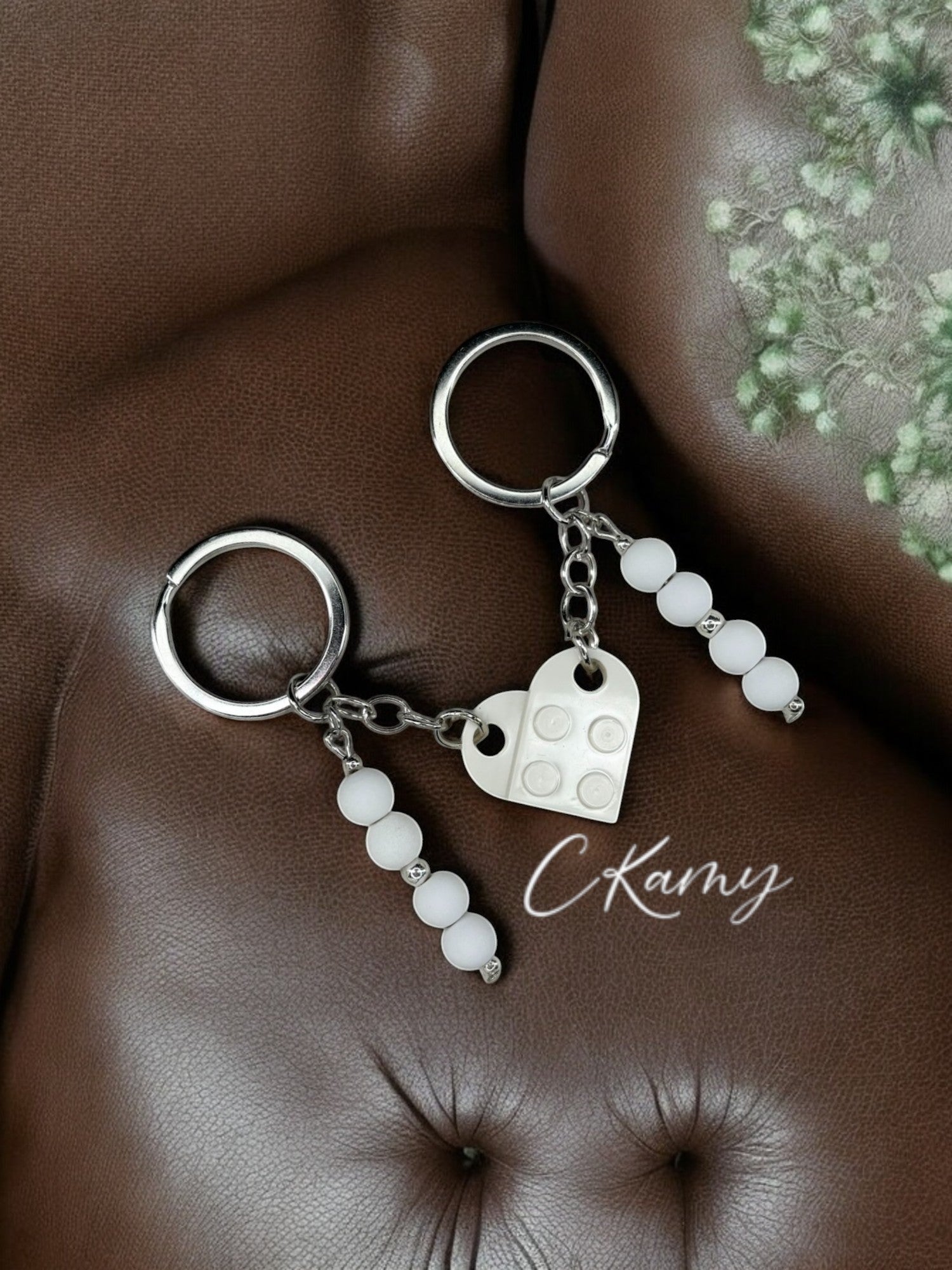Porte clé personnalisé coeur lego blanc
