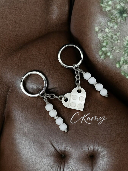 Porte clé personnalisé coeur lego blanc