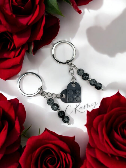 Porte clé personnalisé coeur lego gris foncé