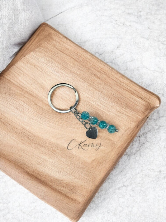 Porte clé personnalisé coeur plat bleu craquelé