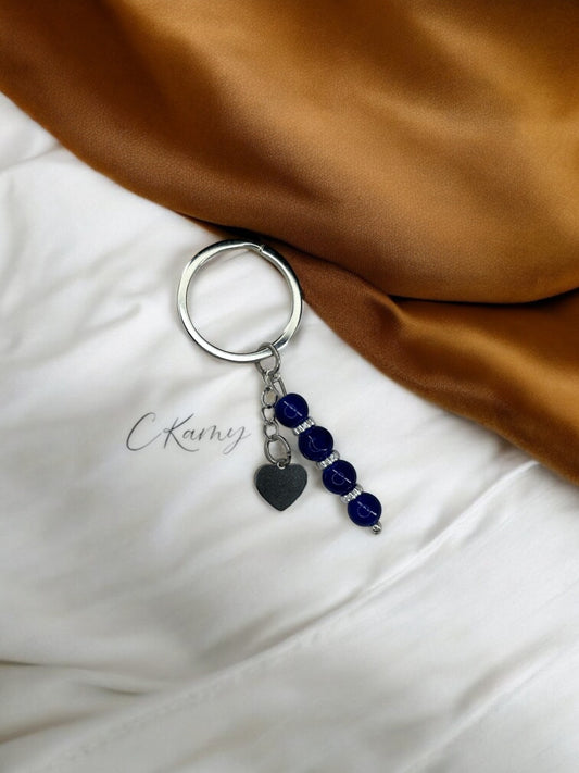 Porte clé personnalisé coeur plat bleu foncé