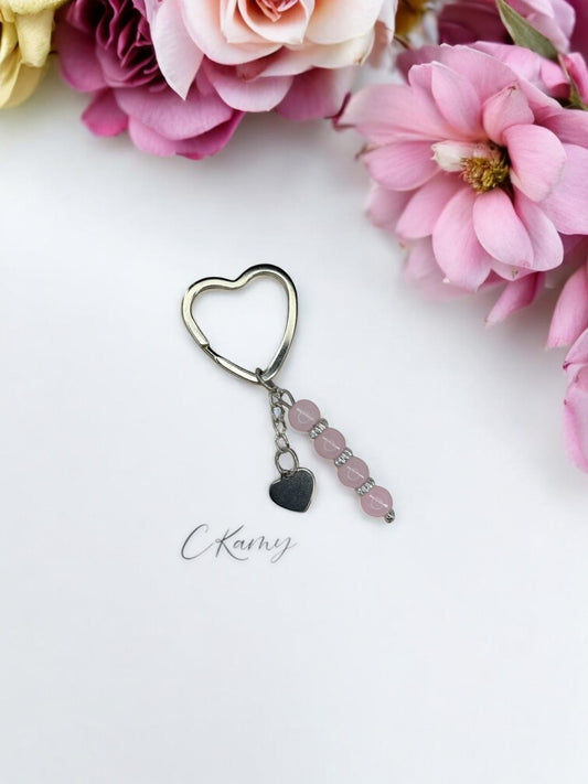 Porte clé personnalisé coeur plat rose clair