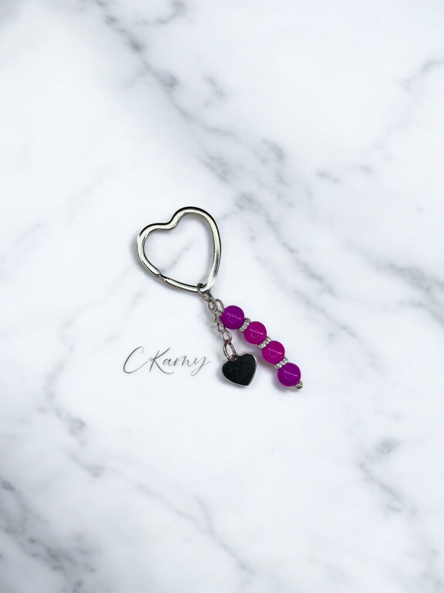 Porte clé personnalisé coeur plat rose flash