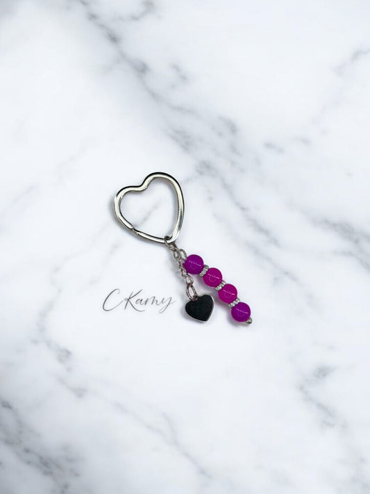 Porte clé personnalisé coeur plat rose flash